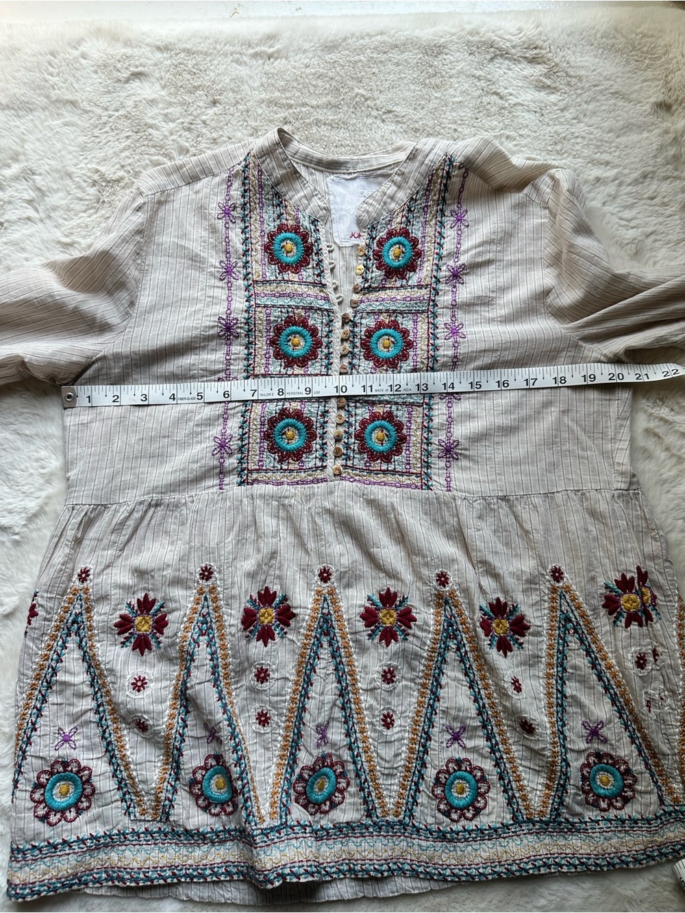 Johnny Was 3J Workshop Embroidered Boho Peplum Tunic Top Medium M - Picture 2 of 12